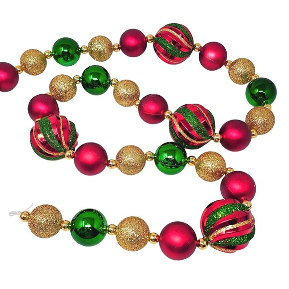 Large Red, Green and Gold Ball Christmas Tree Garland, 6 Feet - Picture 1 of 3